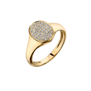 Disc Signet Ring with White Pavé Diamonds