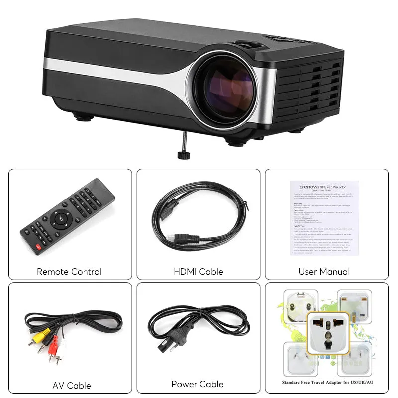 DLP Projector - FHD Support, 1000 Lumen LED, 800x480p Native Resolution, Built-In Speaker, HDMI, VGA, AV, USB