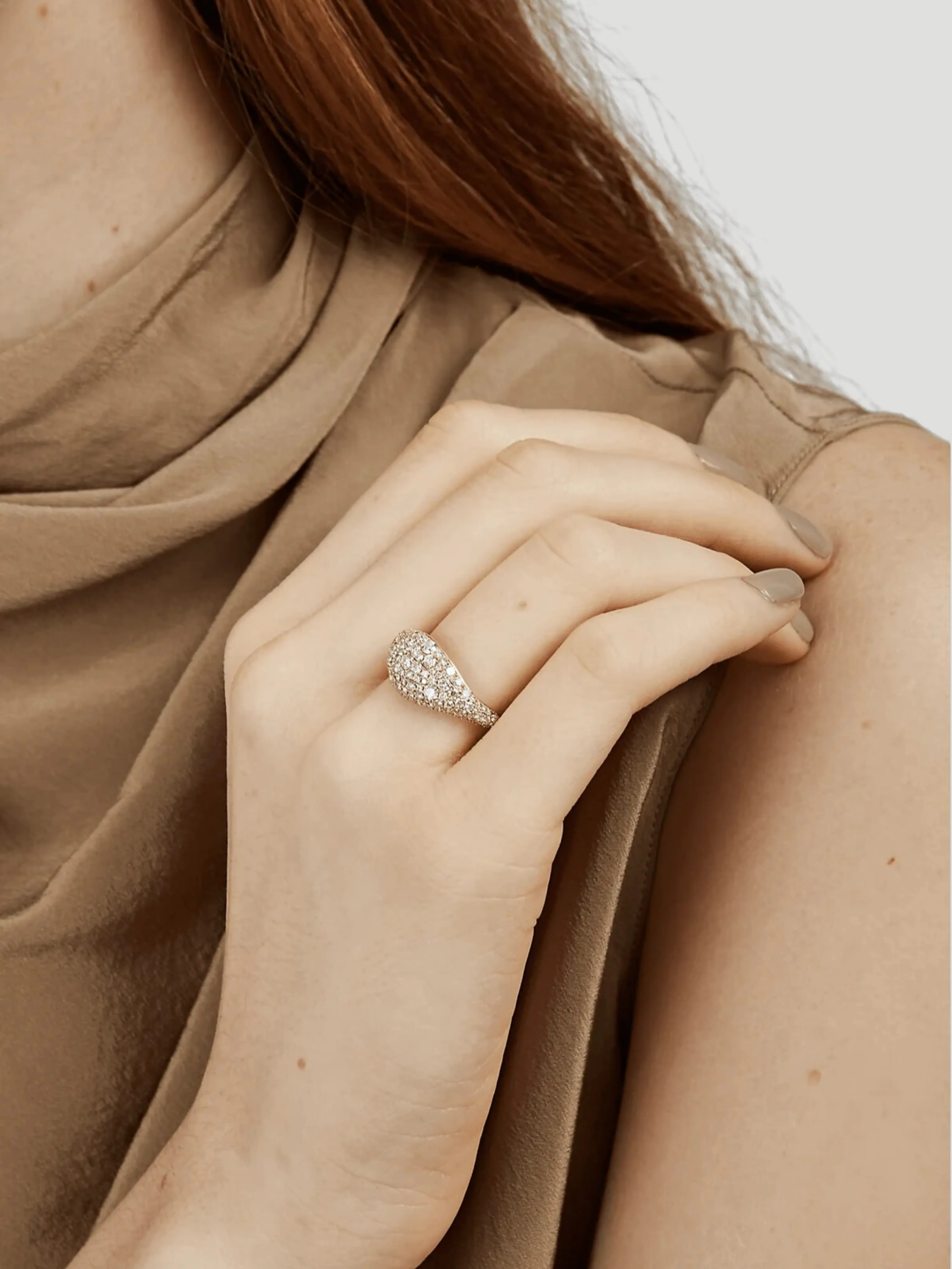 Donna Signet Pave White Diamond White Gold Ring.