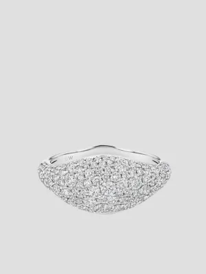 Donna Signet Pave White Diamond White Gold Ring.