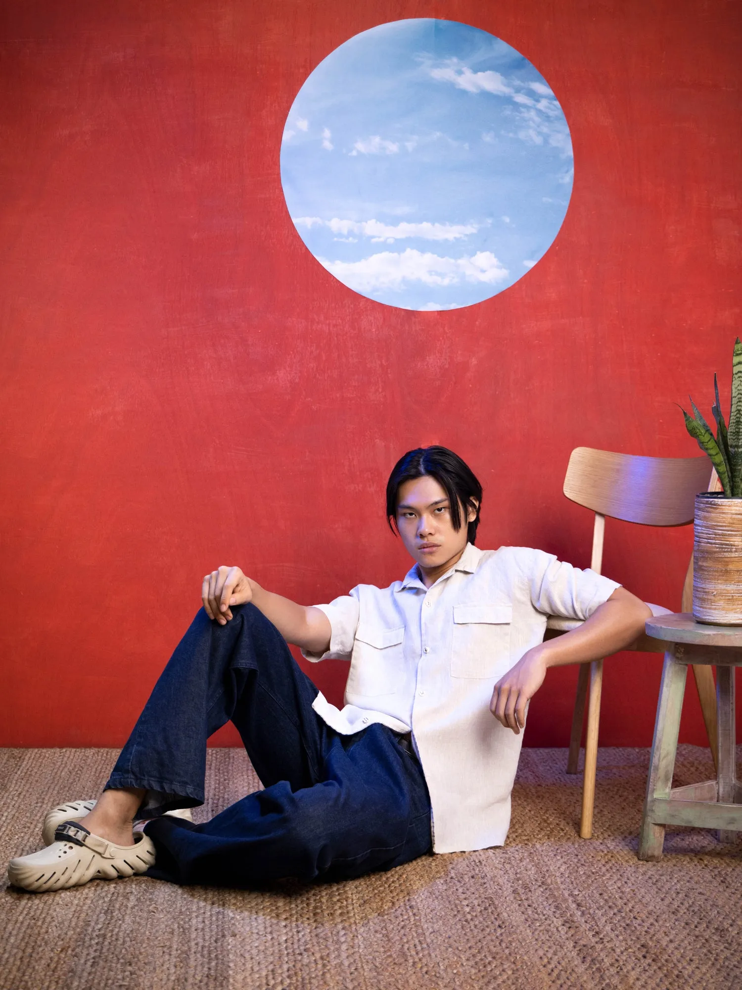 Double chest pocket detailed linen shirt