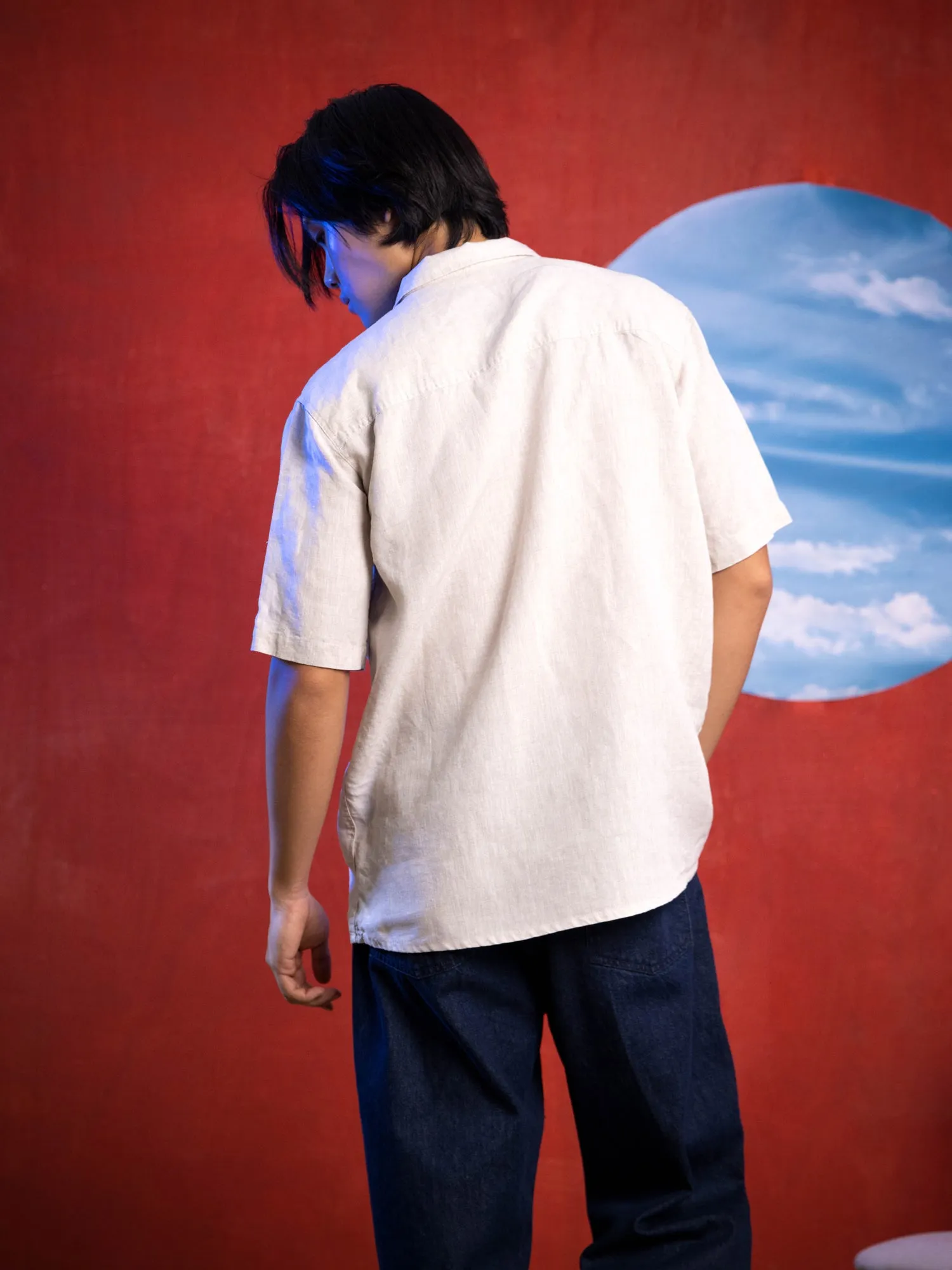 Double chest pocket detailed linen shirt