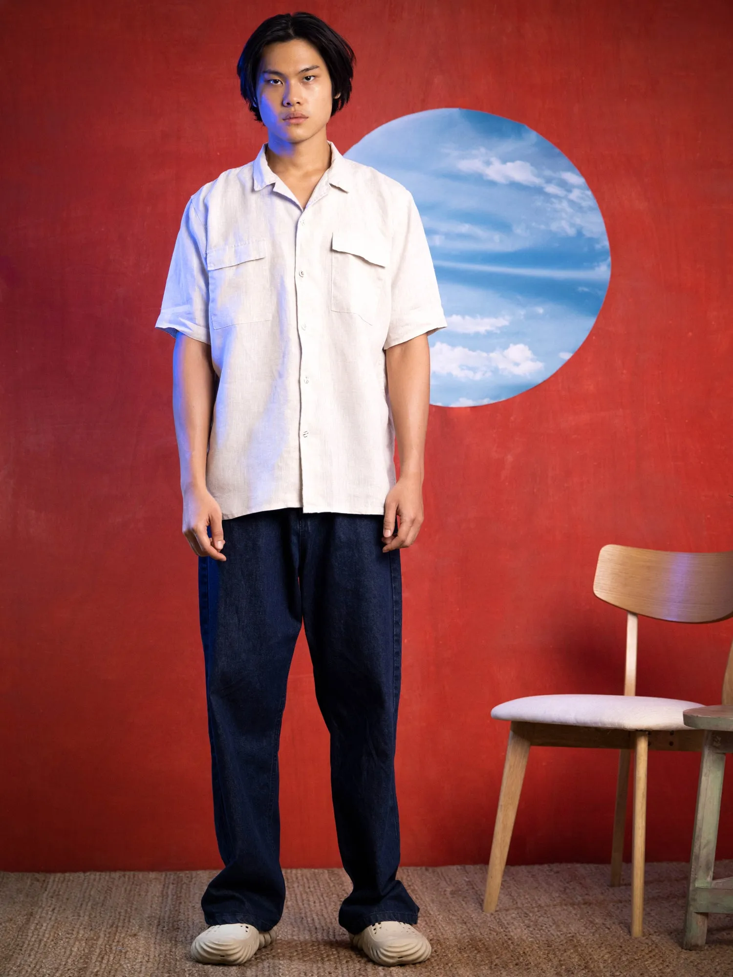 Double chest pocket detailed linen shirt