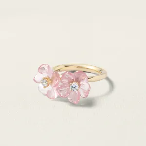 Double Island Flower Ring Rose Quartz Diamond