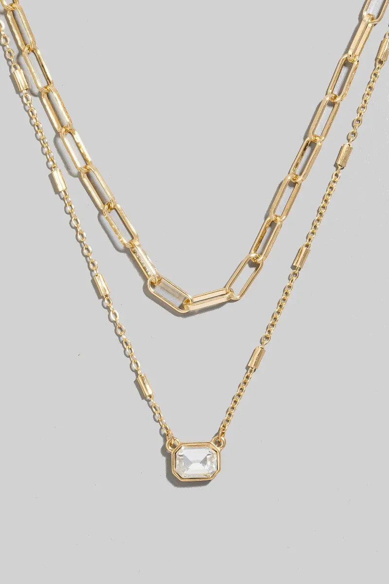Double Layered Gem Pendant Necklace (Assorted)