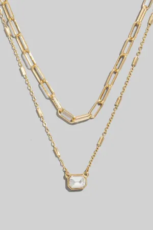 Double Layered Gem Pendant Necklace (Assorted)