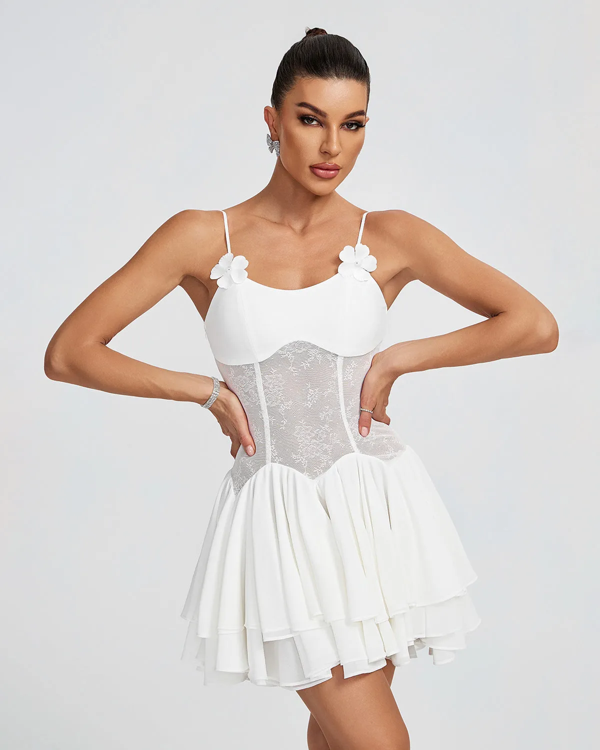 Dove Flower Detail Corset Mini Dress