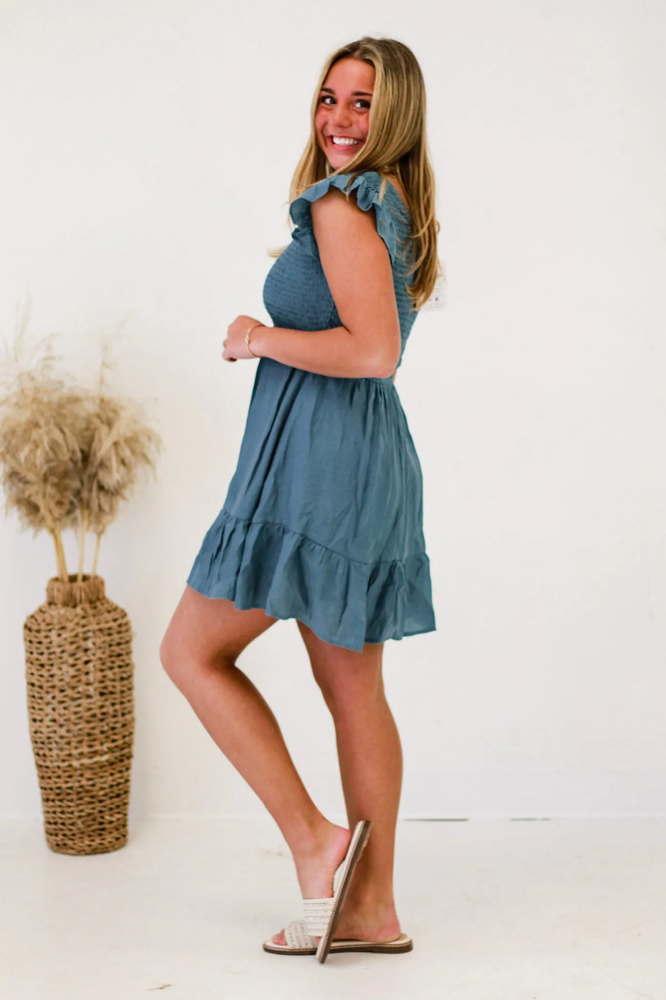 Dreamy Date Delight Mini Dress in Teal
