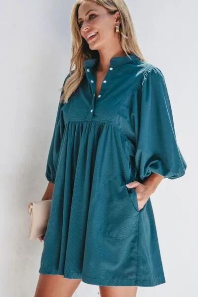 Dress Up Time Corduroy Quarter Snap Three-Quarter Sleeve Dress