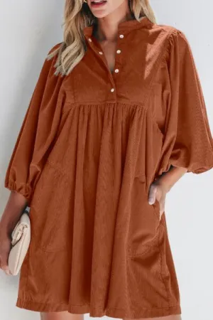 Dress Up Time Corduroy Quarter Snap Three-Quarter Sleeve Dress