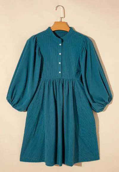 Dress Up Time Corduroy Quarter Snap Three-Quarter Sleeve Dress