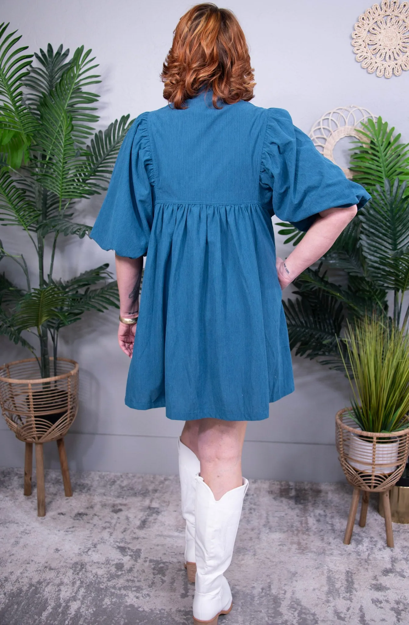 Dress Up Time Corduroy Quarter Snap Three-Quarter Sleeve Dress