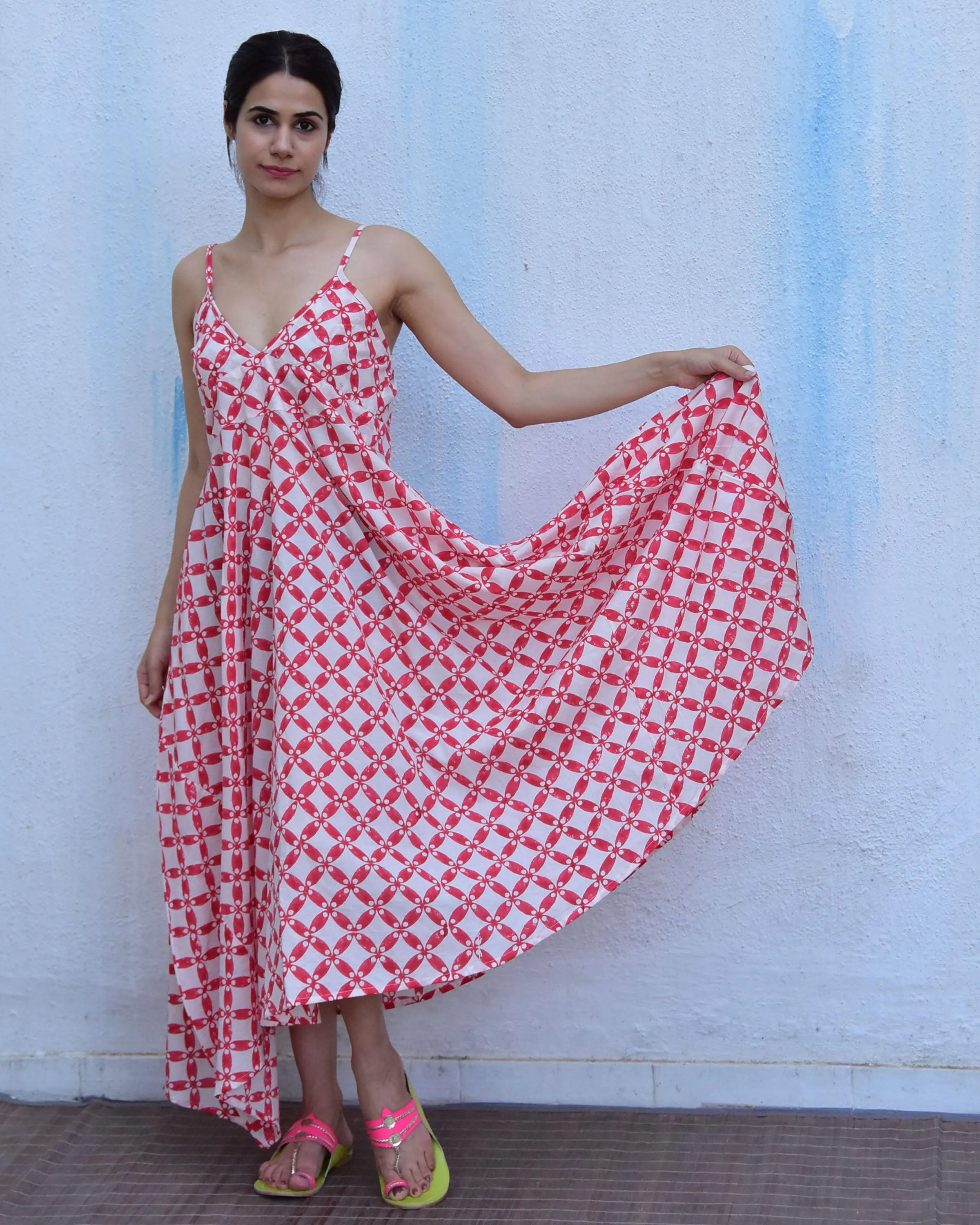 Drizzle Handblockprinted Cotton Dress - Rain Dancing