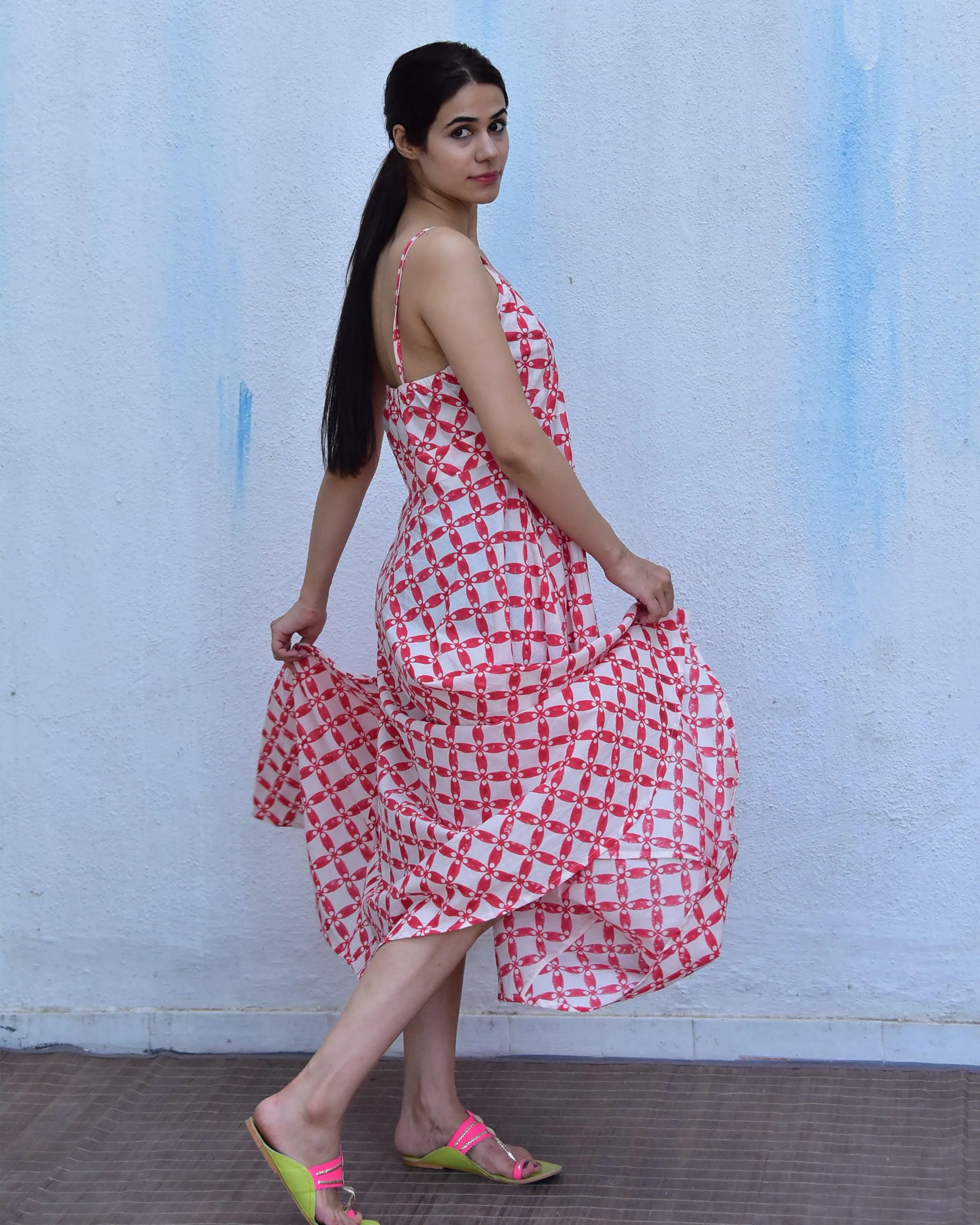 Drizzle Handblockprinted Cotton Dress - Rain Dancing