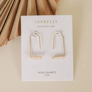 Drop - Rose Quartz - Gold Earrings