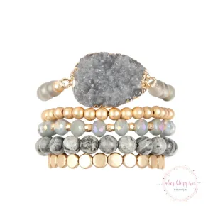 Druzy Dreams - Gray Mixed Bracelet Stack