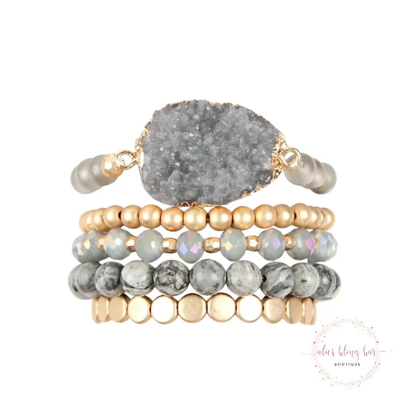 Druzy Dreams - Gray Mixed Bracelet Stack