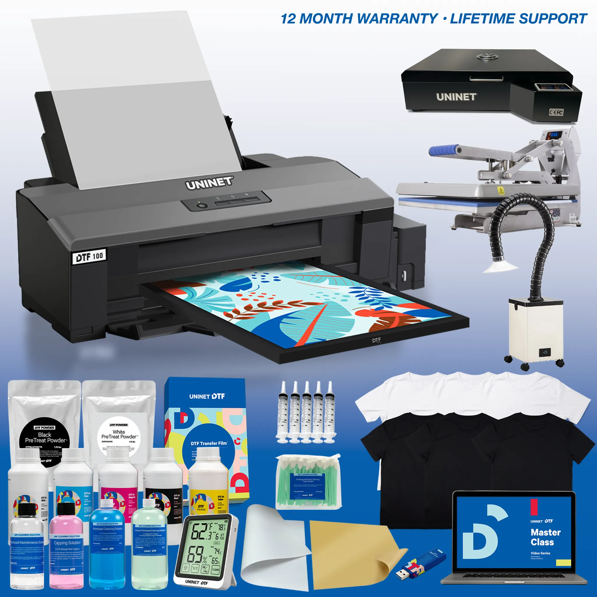 DTF 100 - Deluxe PRO Package With 16” x 24” Heat Station, Hotronix Hover Heat Press 16" x 24" and Fume Extractor
