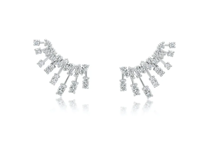 Earrings 14kt Gold Climber Round Diamonds Stardusts