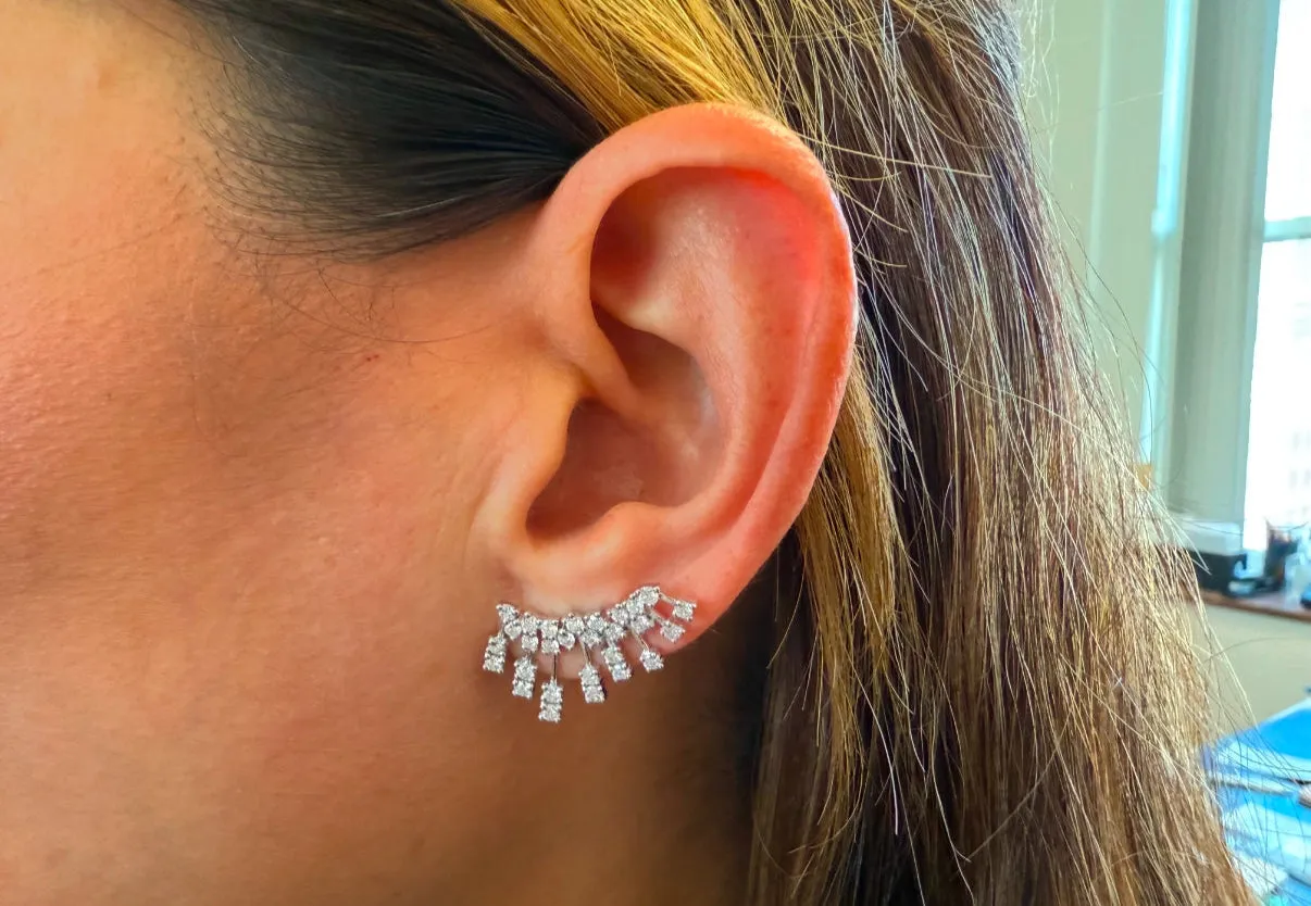 Earrings 14kt Gold Climber Round Diamonds Stardusts
