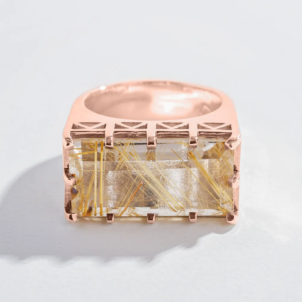 EAST WEST STATEMENT RING | RUTILATED QUARTZ