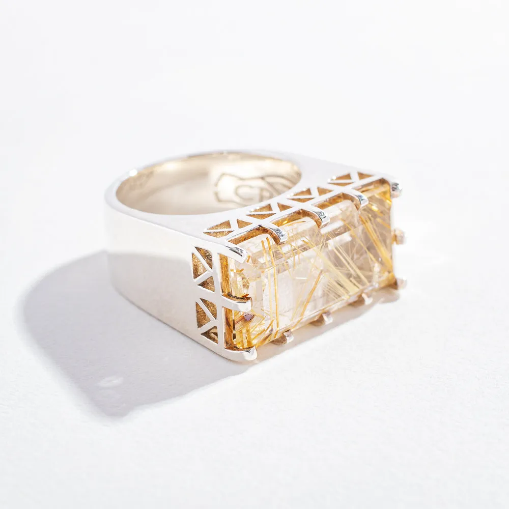 EAST WEST STATEMENT RING | RUTILATED QUARTZ