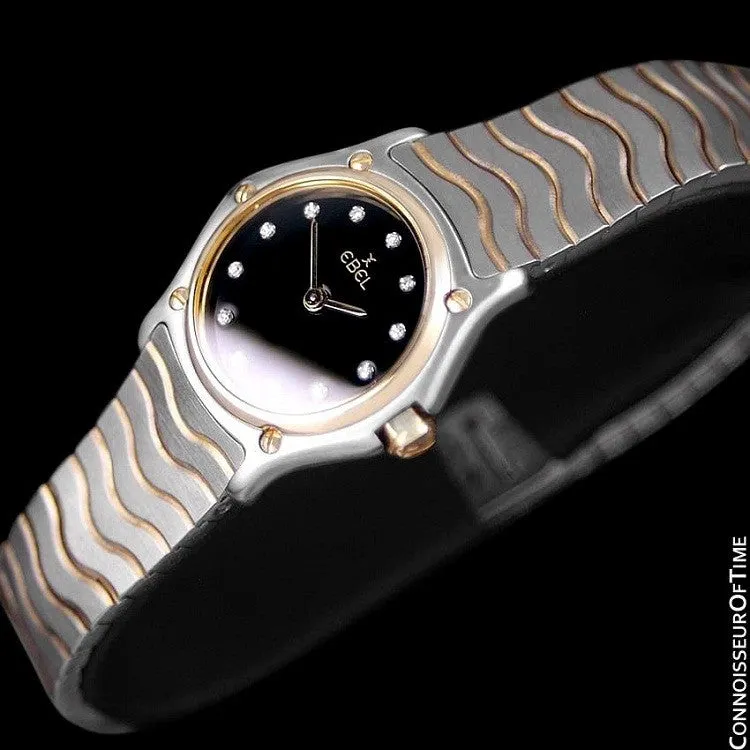 Ebel Classic Wave Ladies Mini Watch - Stainless Steel & 18K Gold with Original Factory Set Ebel Diamonds