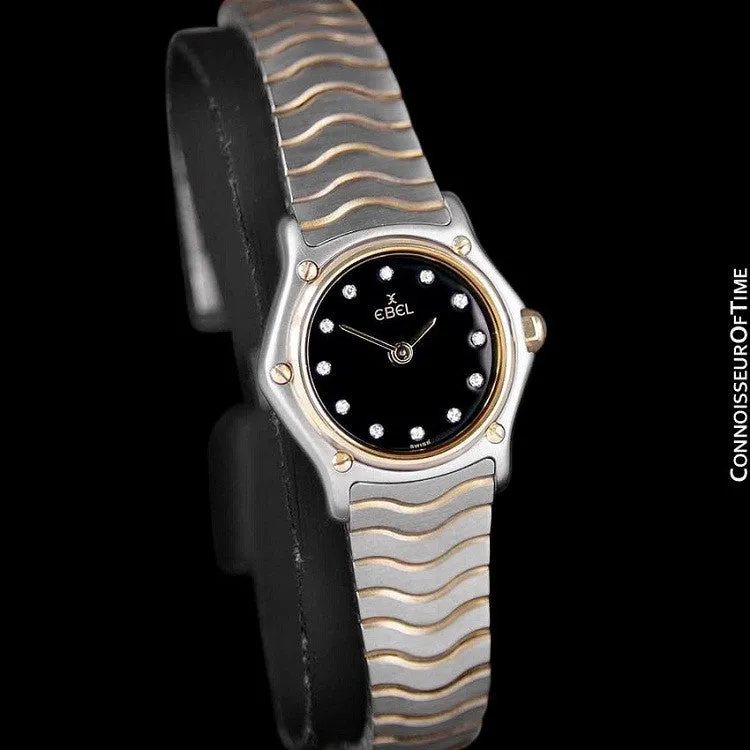 Ebel Classic Wave Ladies Mini Watch - Stainless Steel & 18K Gold with Original Factory Set Ebel Diamonds