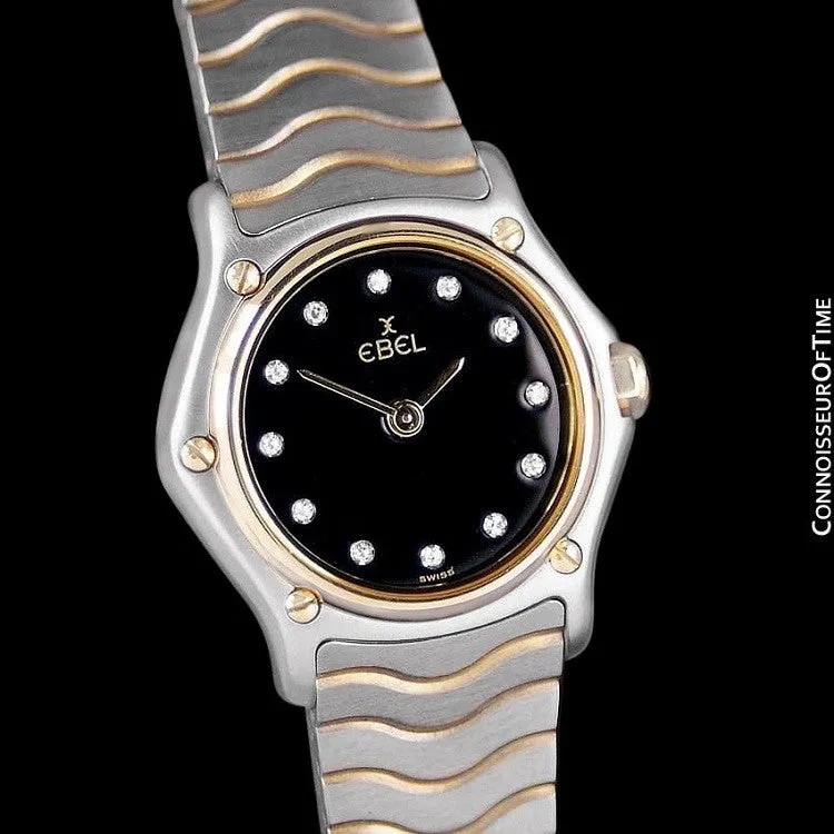 Ebel Classic Wave Ladies Mini Watch - Stainless Steel & 18K Gold with Original Factory Set Ebel Diamonds