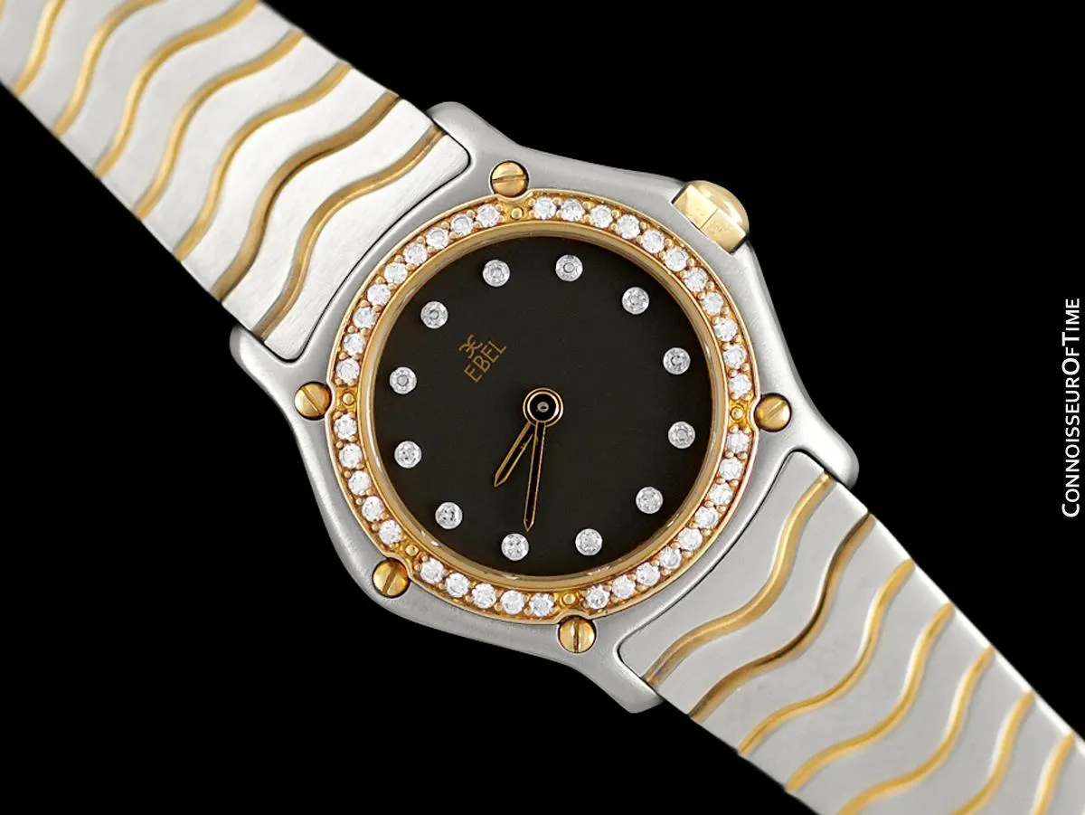 Ebel Classic Wave Ladies Mini Watch - Stainless Steel & 18K Gold with Original Factory Set Ebel Diamonds