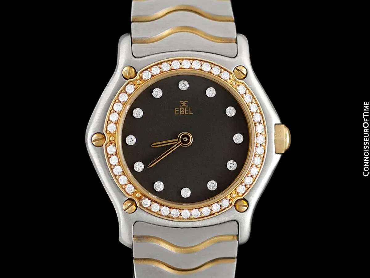 Ebel Classic Wave Ladies Mini Watch - Stainless Steel & 18K Gold with Original Factory Set Ebel Diamonds