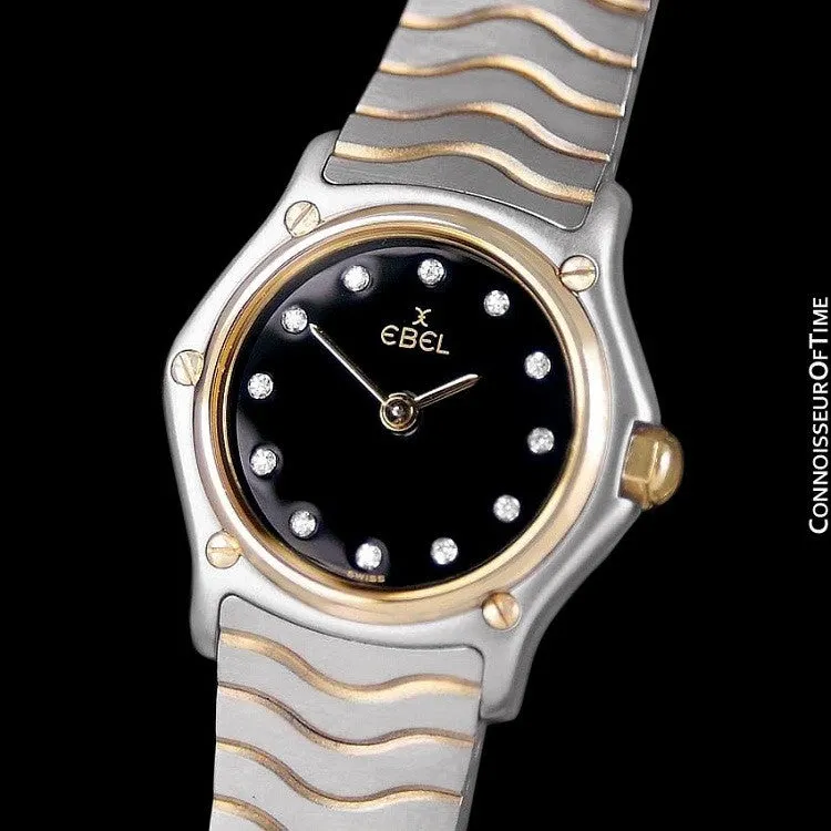 Ebel Classic Wave Ladies Mini Watch - Stainless Steel & 18K Gold with Original Factory Set Ebel Diamonds