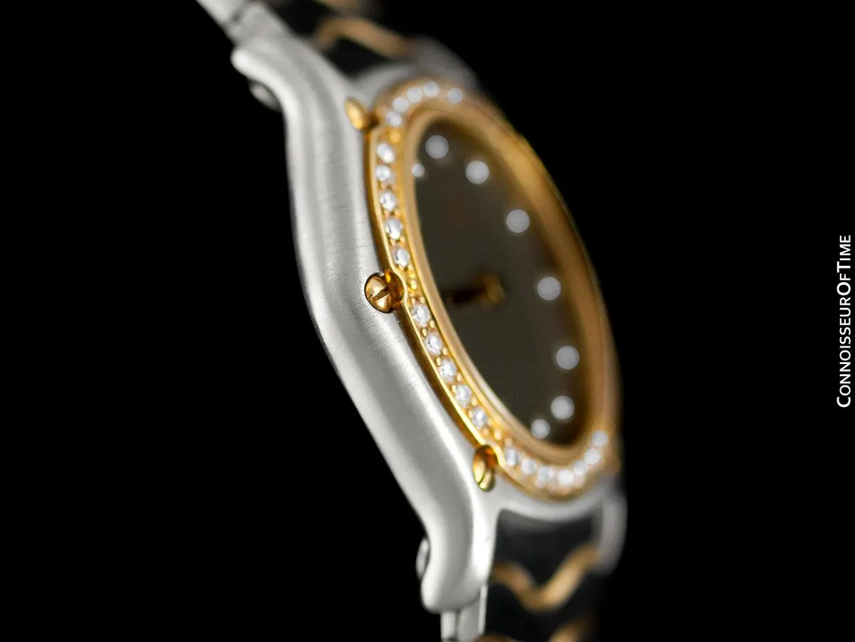 Ebel Classic Wave Ladies Mini Watch - Stainless Steel & 18K Gold with Original Factory Set Ebel Diamonds