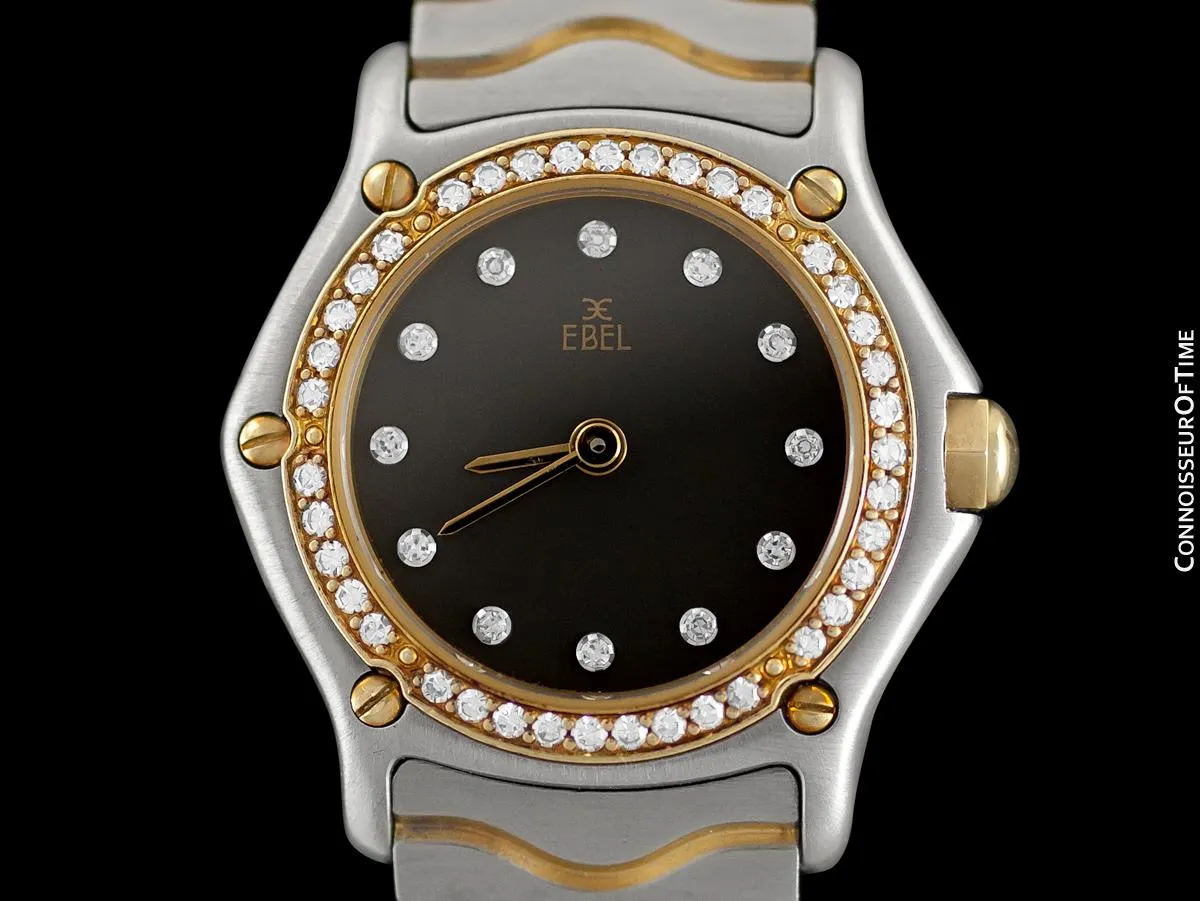 Ebel Classic Wave Ladies Mini Watch - Stainless Steel & 18K Gold with Original Factory Set Ebel Diamonds