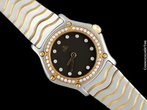 Ebel Classic Wave Ladies Mini Watch - Stainless Steel & 18K Gold with Original Factory Set Ebel Diamonds
