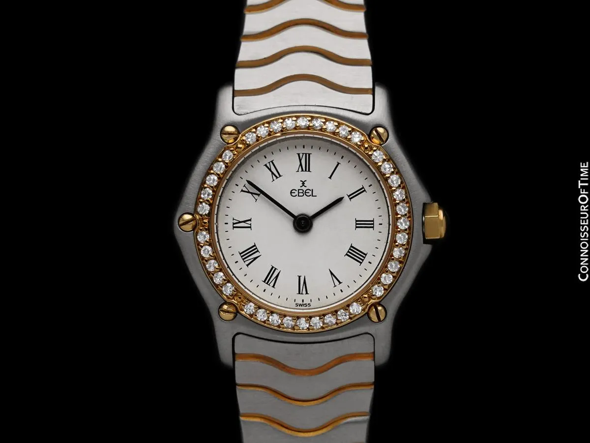 Ebel Classic Wave Ladies Mini Watch - Stainless Steel & 18K Gold with Original Factory Set Ebel Diamonds