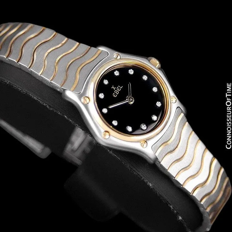 Ebel Classic Wave Ladies Mini Watch - Stainless Steel & 18K Gold with Original Factory Set Ebel Diamonds