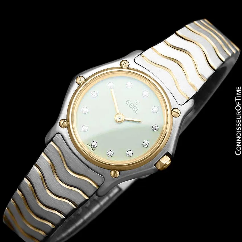 Ebel Classic Wave Ladies Mini Watch - Stainless Steel and 18K Gold with Original Factory Set Ebel Diamonds