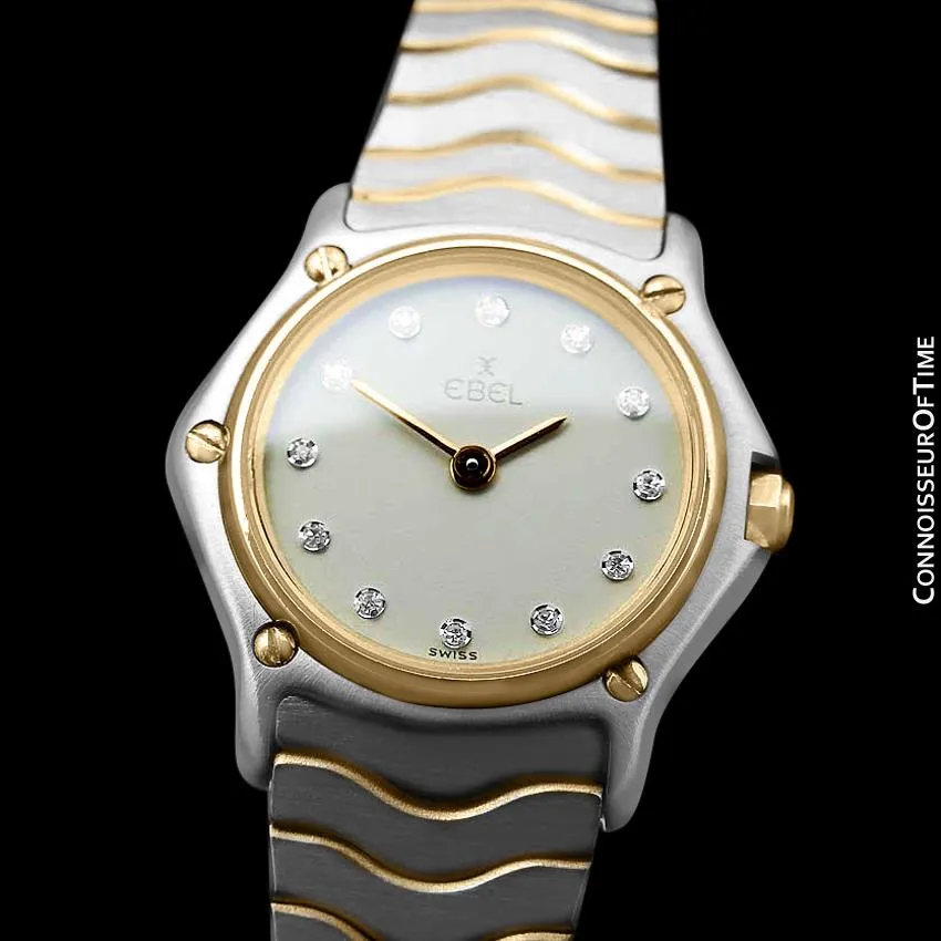 Ebel Classic Wave Ladies Mini Watch - Stainless Steel and 18K Gold with Original Factory Set Ebel Diamonds