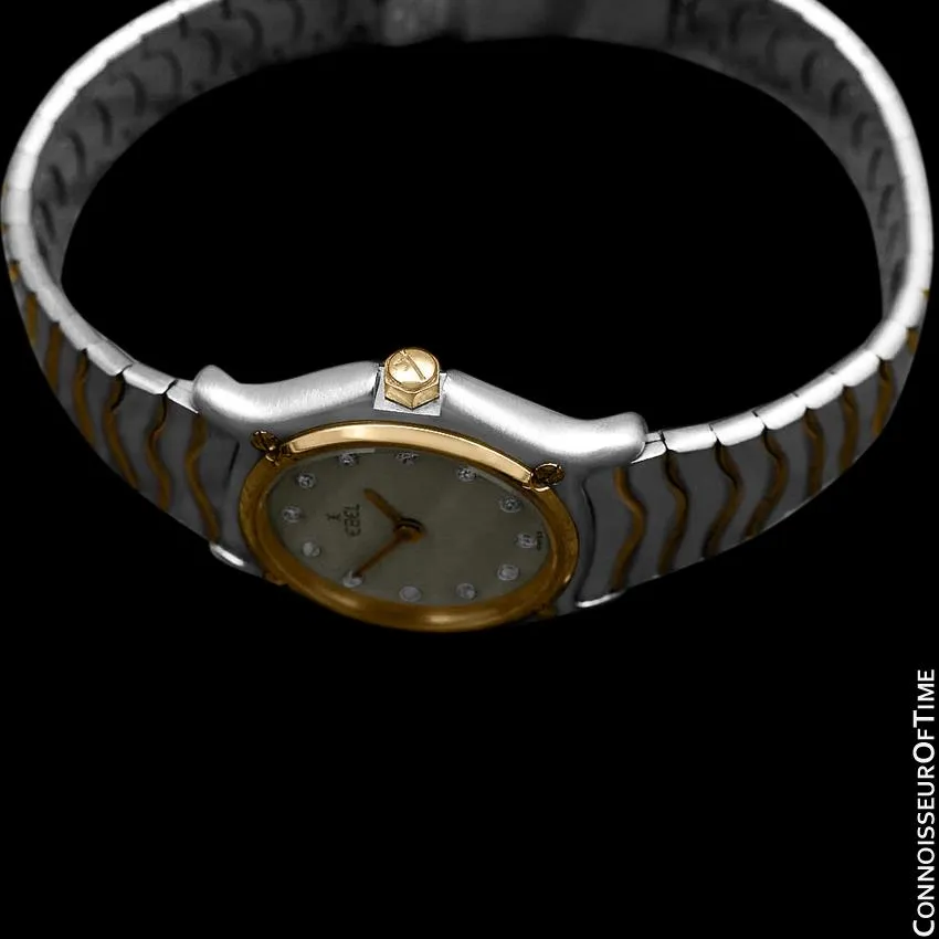 Ebel Classic Wave Ladies Mini Watch - Stainless Steel and 18K Gold with Original Factory Set Ebel Diamonds