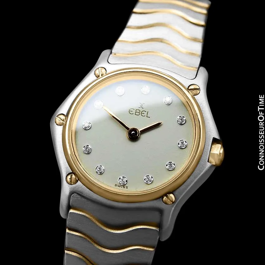Ebel Classic Wave Ladies Mini Watch - Stainless Steel and 18K Gold with Original Factory Set Ebel Diamonds