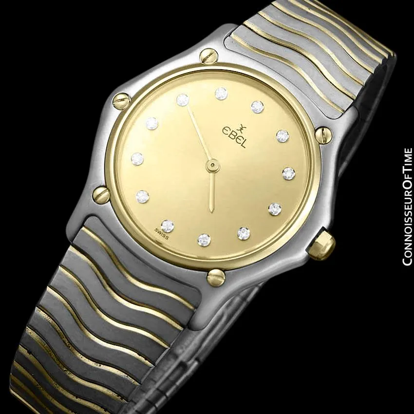 Ebel Classic Wave Unisex Mens Midsize Bracelet Watch - Stainless Steel, 18K Gold and Factory Ebel Diamonds