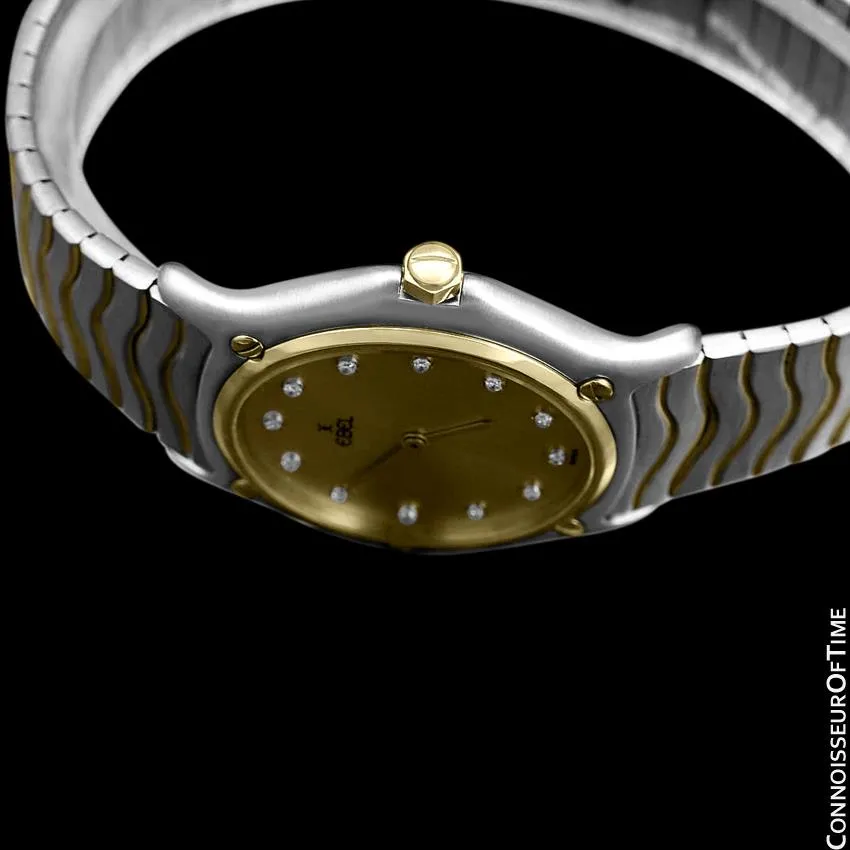 Ebel Classic Wave Unisex Mens Midsize Bracelet Watch - Stainless Steel, 18K Gold and Factory Ebel Diamonds