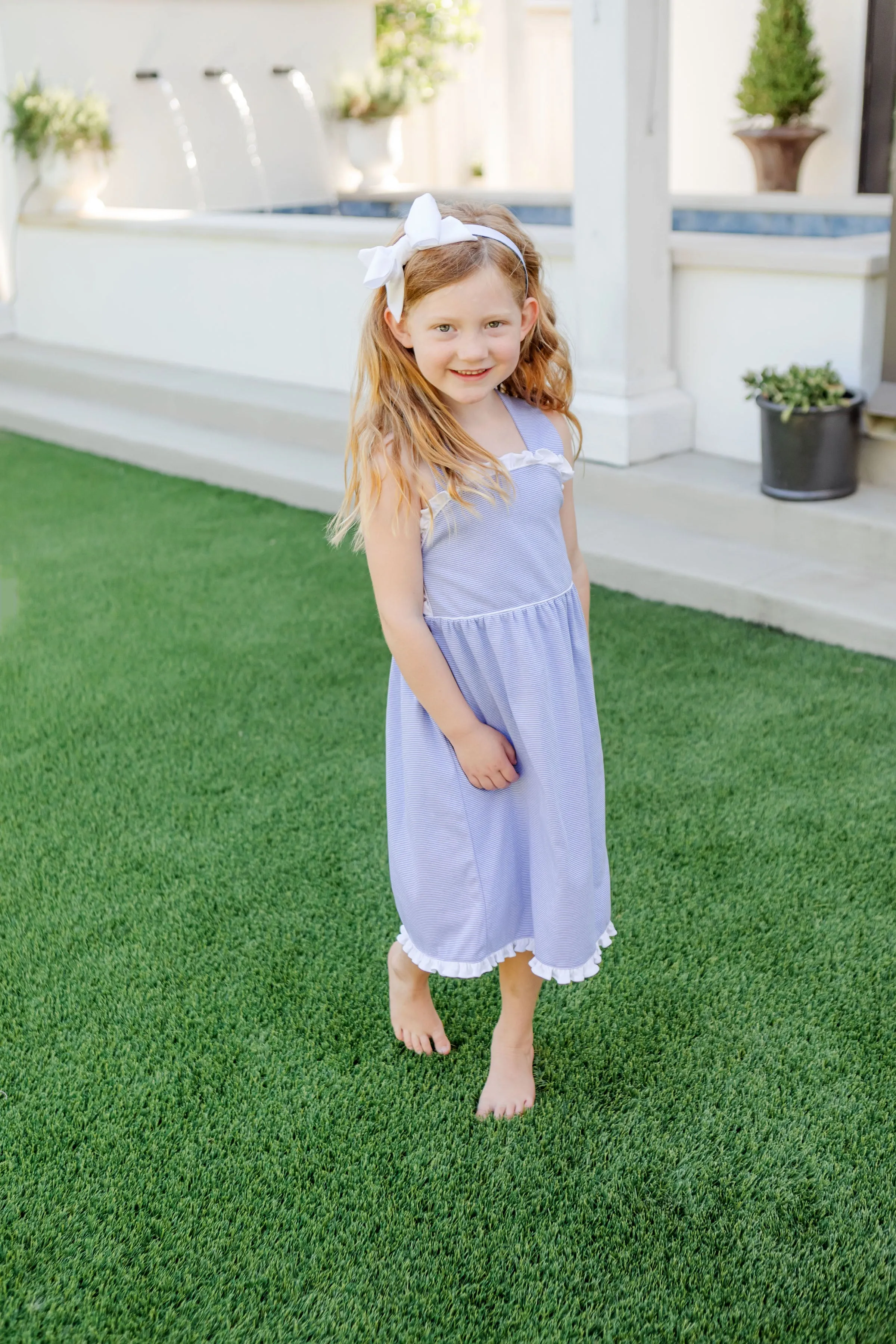 Eden Girls' Dress - Blue and White Stripes
