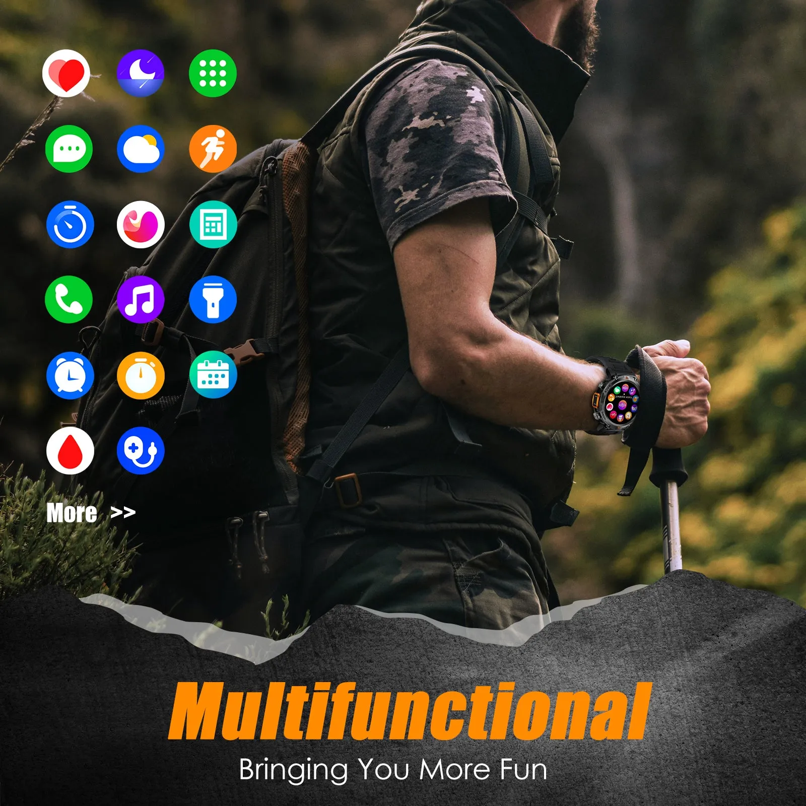 EIGIIS KE3 LED Flashlight Smart Watch Men Bluetooth Call Full Touch Screen Health Monitor Clock With Men SmartWatch For iOS Android