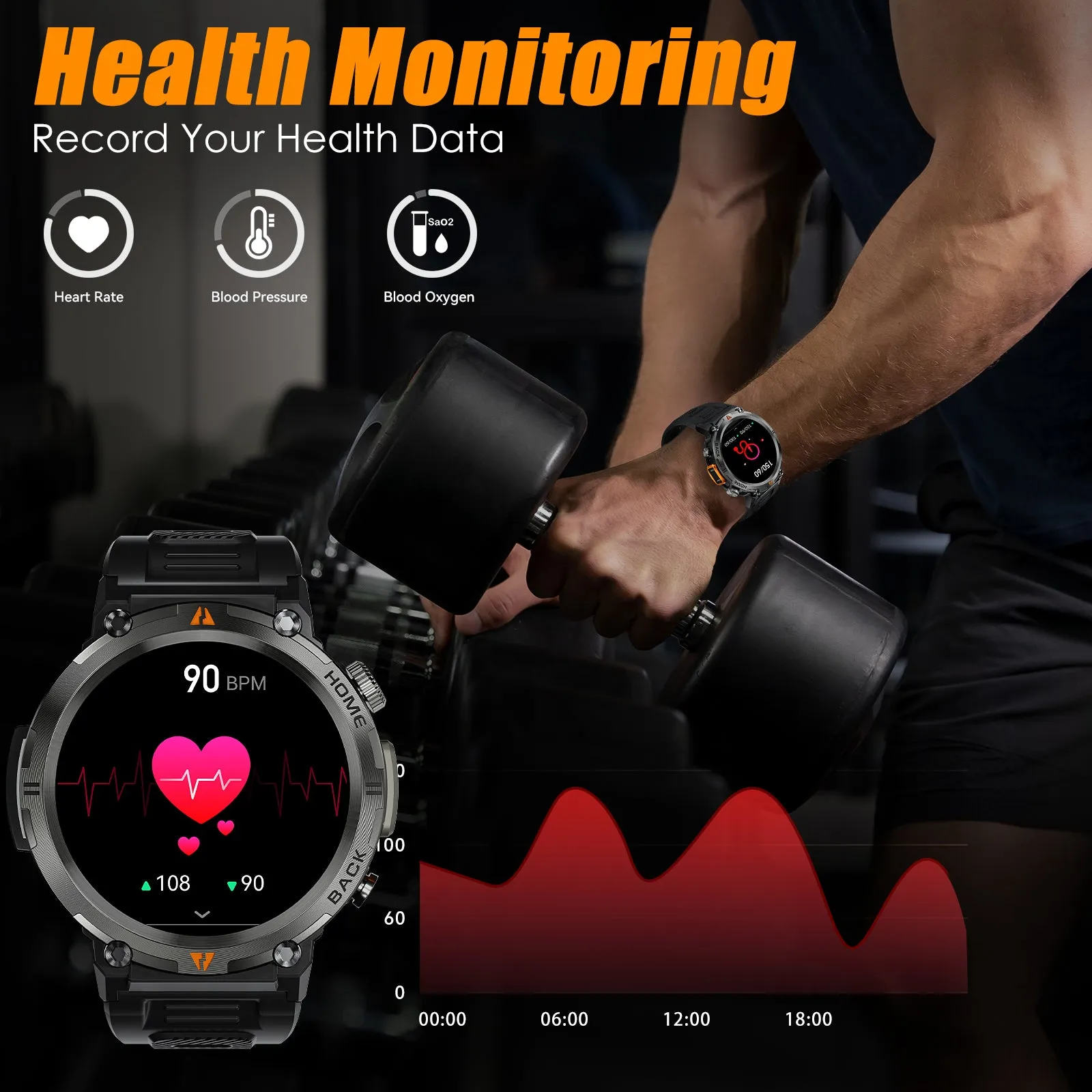 EIGIIS KE3 LED Flashlight Smart Watch Men Bluetooth Call Full Touch Screen Health Monitor Clock With Men SmartWatch For iOS Android