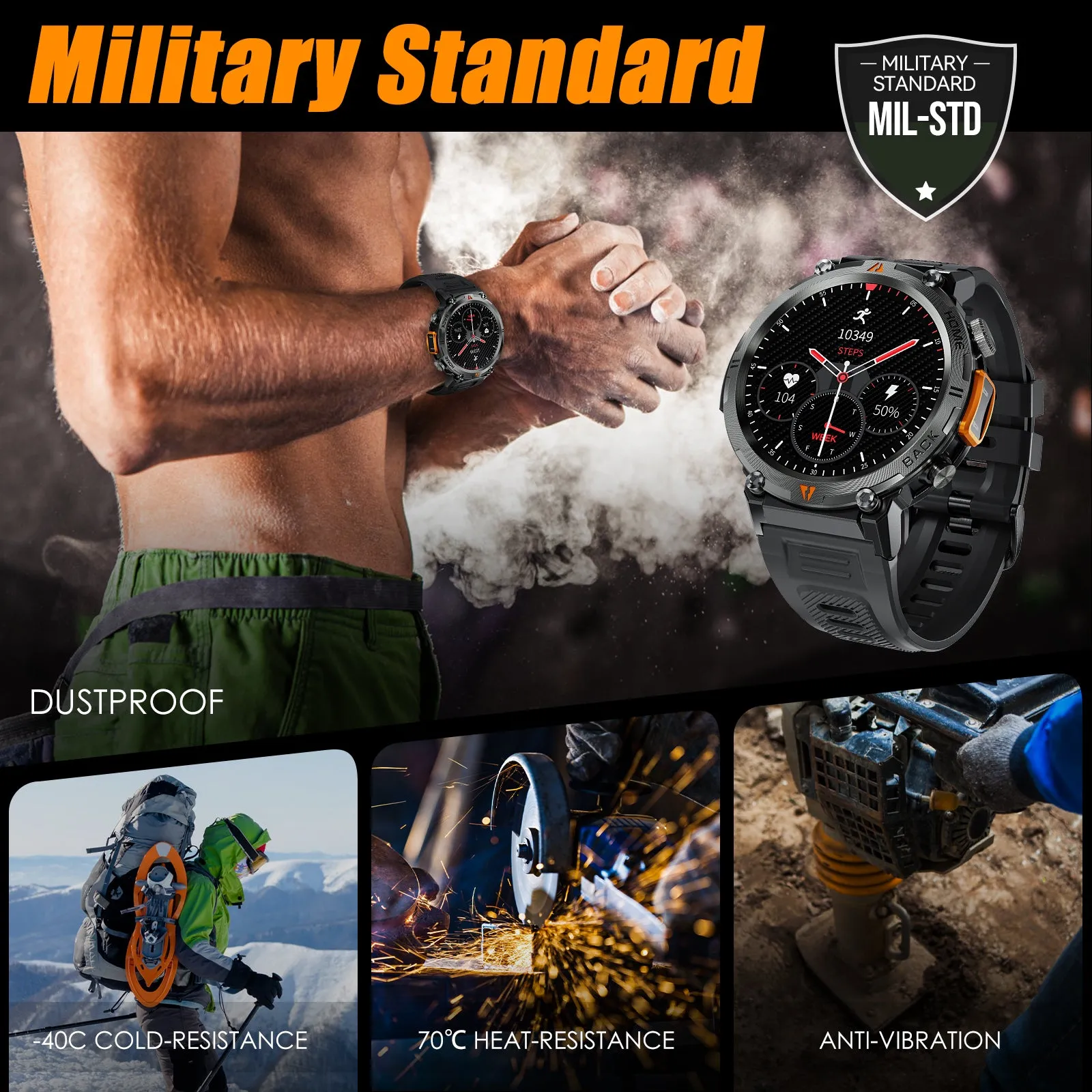 EIGIIS KE3 LED Flashlight Smart Watch Men Bluetooth Call Full Touch Screen Health Monitor Clock With Men SmartWatch For iOS Android