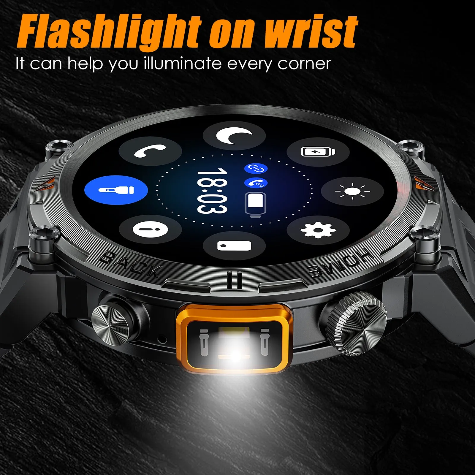 EIGIIS KE3 LED Flashlight Smart Watch Men Bluetooth Call Full Touch Screen Health Monitor Clock With Men SmartWatch For iOS Android