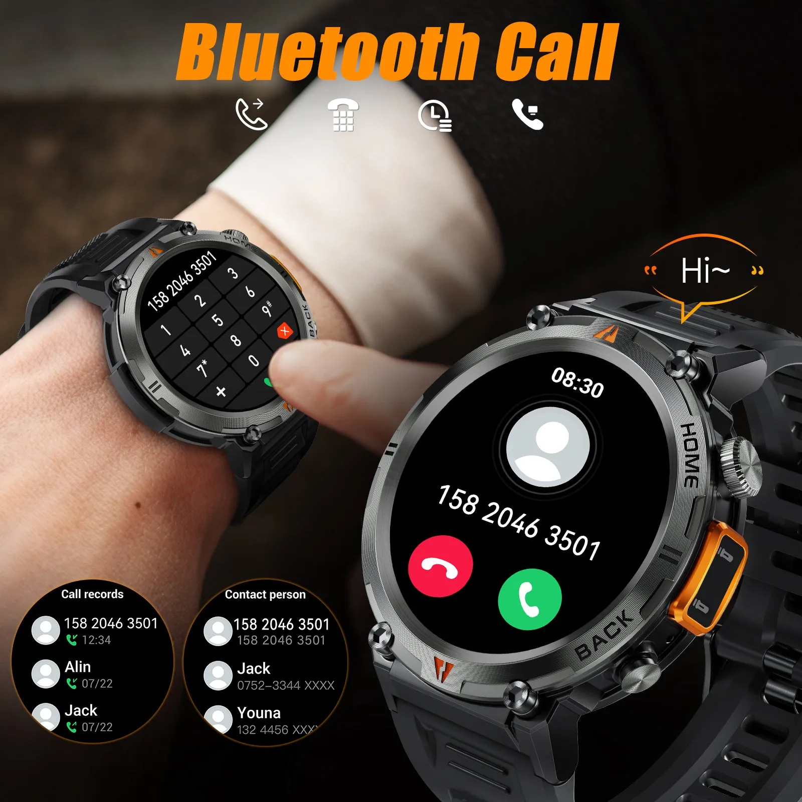 EIGIIS KE3 LED Flashlight Smart Watch Men Bluetooth Call Full Touch Screen Health Monitor Clock With Men SmartWatch For iOS Android