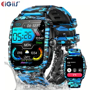EIGIIS Waterproof Sports Smartwatch for Men Women, 1.96″ HD Screen, 430 mAh Battery, Exercise Logging (Steps, Distance, Calorie Count), Messages Computer Weather Sleep Logging, Smartwatch For Android iPhone, Fitness Watch